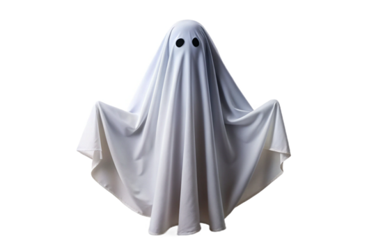 Spooky white ghost sheet costume isolated for halloween fun and creative projects transparent background
