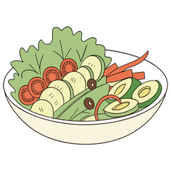 Fresh salad with lettuce tomatoes avocado and olives vector