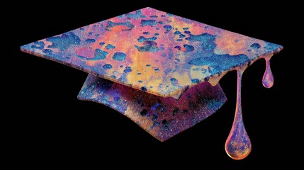 Colorful Graduation Cap With Vibrant Splashes and Drips Showcasing Abstract Art
