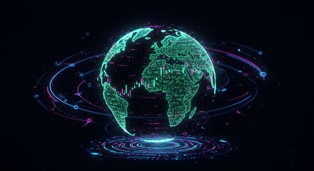 global data analysis with digital earth visualization worldwide network connectivity futuristic technology background