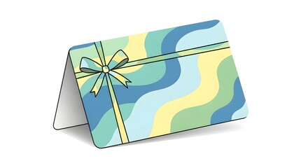 Gift Card with Ribbon on Colorful Wave Background