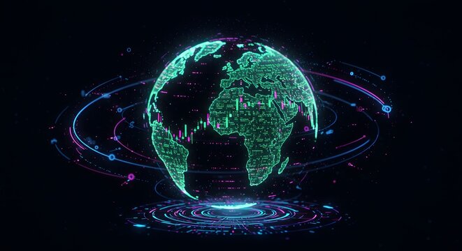 global data analysis with digital earth visualization worldwide network connectivity futuristic technology background