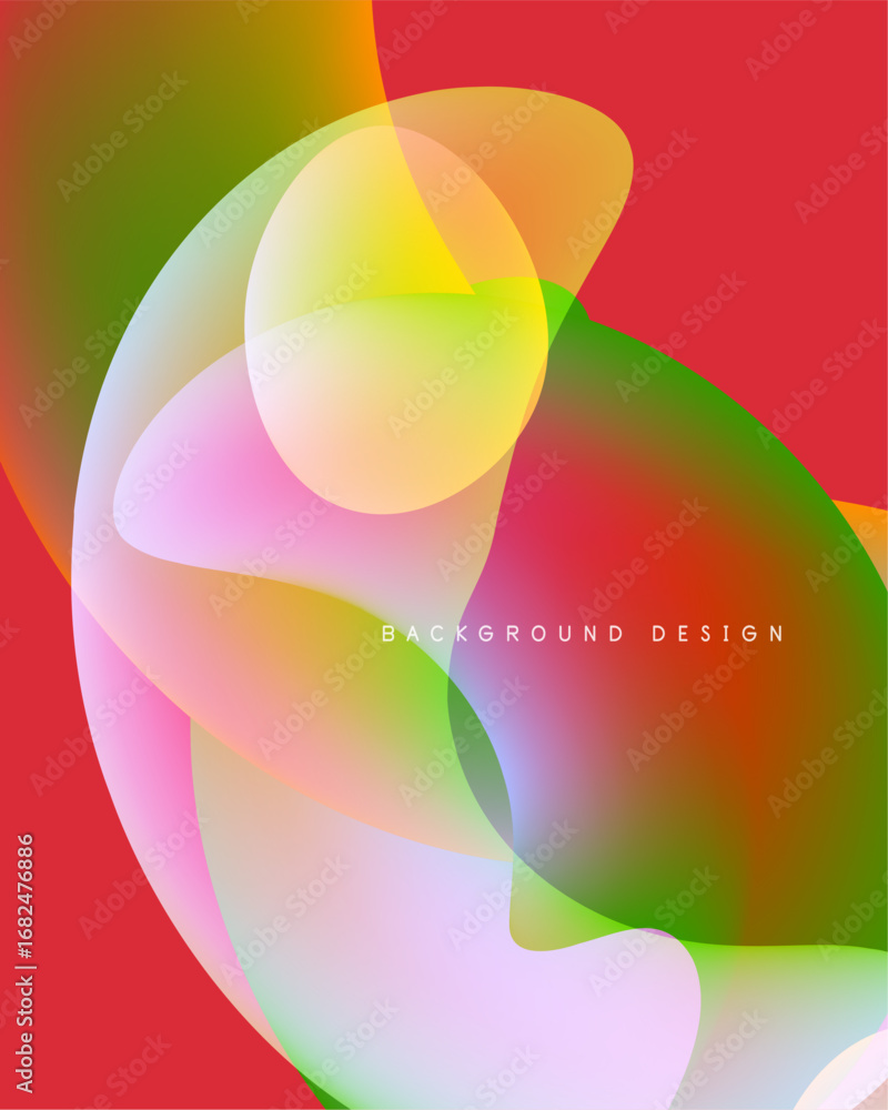 Poster abstract colorful shapes overlap. vibrant hues blend, creating dynamic visual effect. modern design,
