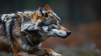Obraz premium Wolf running fiercely across woodland trail high resolution picture