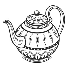 Ornate black and white teapot with decorative patterns kettle beverage