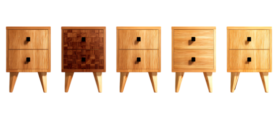 Pack Collection Modern TwoDrawer Nightstands Wood Variations  Stylish Bedroom Furniture set against transparent background