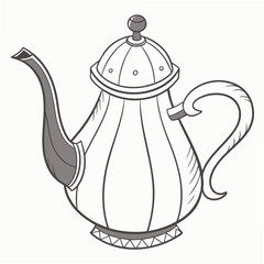 Ornate teapot with curved handle and spout antique beverage