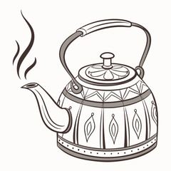 Ornate teapot with steam on white background kettle hot beverage