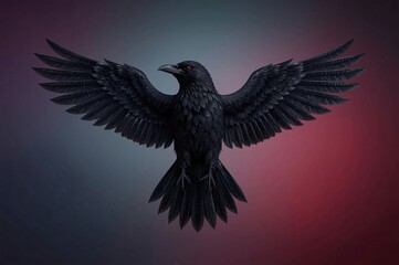 Obraz premium Majestic raven in flight, dark background, digital art, design element