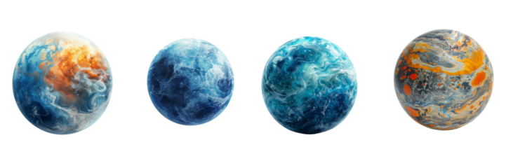 Set of Abstract Planet Isolated on Transparent Background. PNG.