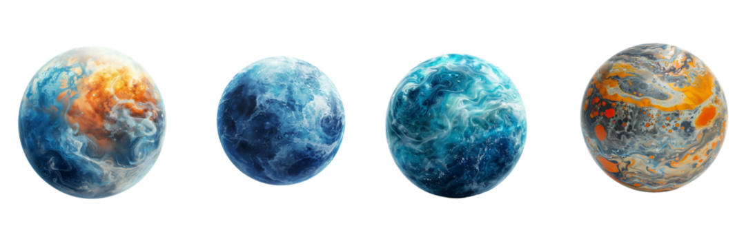 Set of Abstract Planet Isolated on Transparent Background. PNG.