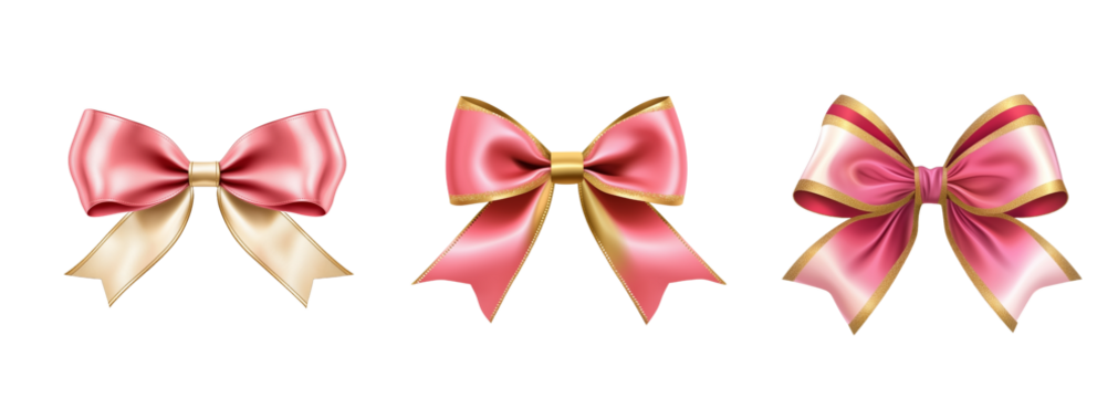 Set of Bow Isolated on Transparent Background. PNG.
