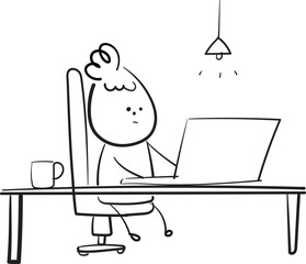 (Work office) hand drawn girl icons. Vector illustration.	
