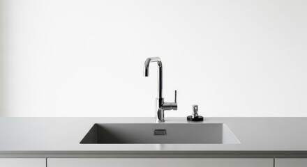 Modern Kitchen Sink with Minimalist Design and Chrome Faucet.