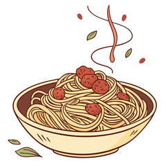 Spaghetti with meatballs and basil leaves pasta italian food