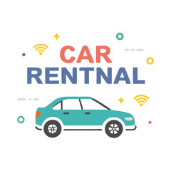 Teal car rental text with wifi symbols transportation