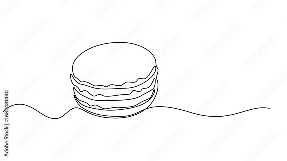 Poster macaroons cookies single line animated illustration. one continuous self drawing line animation, iso