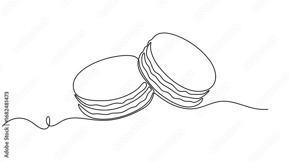 Poster macaroons cookies single line animated illustration. one continuous self drawing line animation, iso