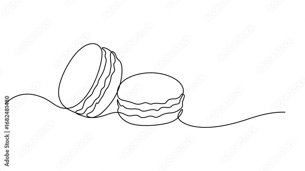 Poster macaroons cookies single line animated illustration. one continuous self drawing line animation, iso