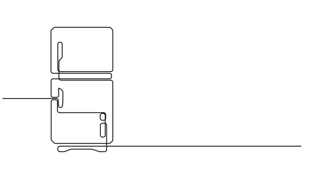 Self drawing line animation Refrigerator continuous one single line drawn concept video, Animation of one single line drawing of luxury two door refrigerator home appliance. Electricity kitchenware.