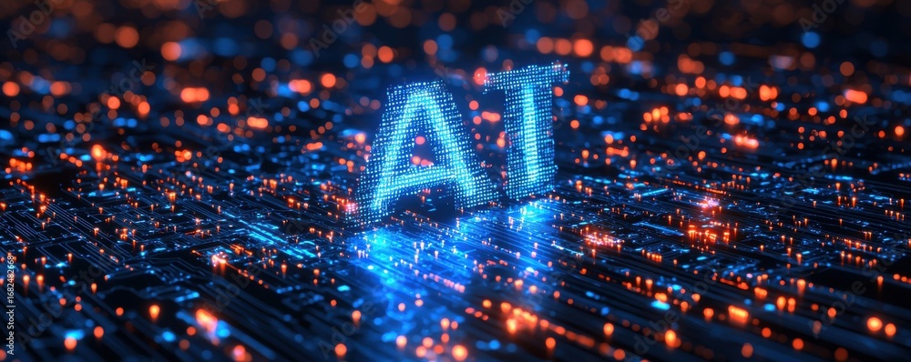Poster digital representation of ai on a glowing futuristic circuit board