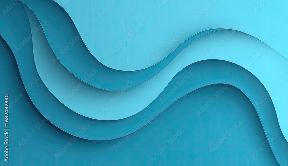 Poster a dynamic abstract design showcases overlapping, flowing teal hues creating a sense of movement and 