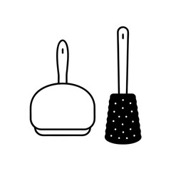 Obraz premium Simple white icon of a dustpan and brush on black background