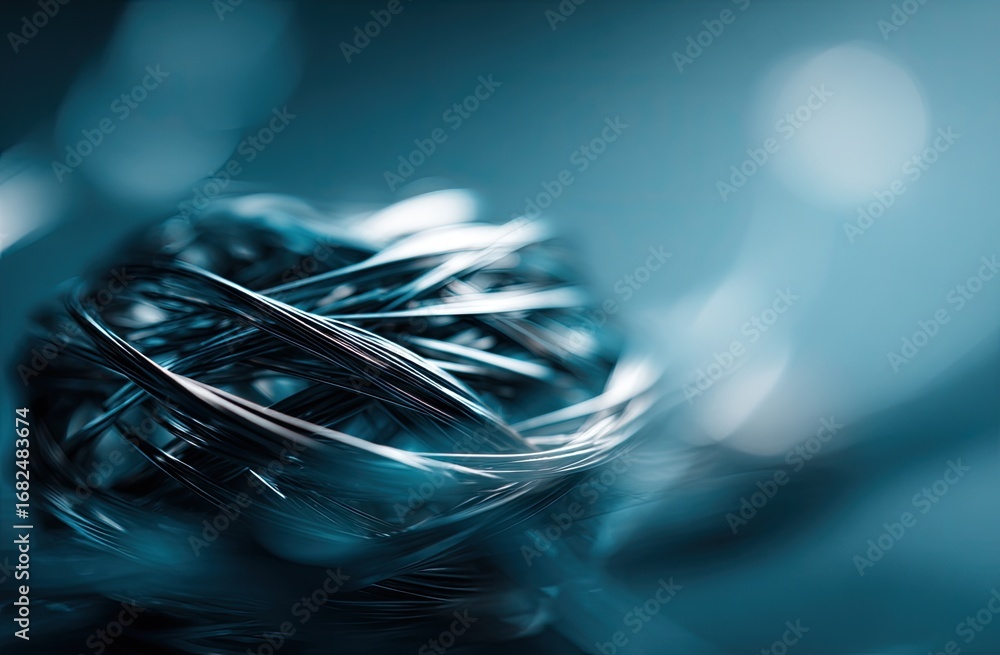 Poster intricate, dark teal abstract design features swirling, interwoven lines creating a complex, dynamic