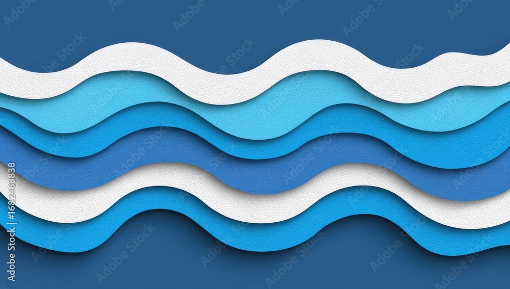 Poster layered, wavy patterns of blue and white create a dynamic, abstract background design.