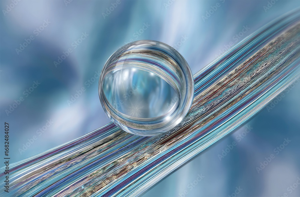 Aufkleber a translucent sphere navigates a path of swirling, multi-colored lines against a soft, blue backdrop