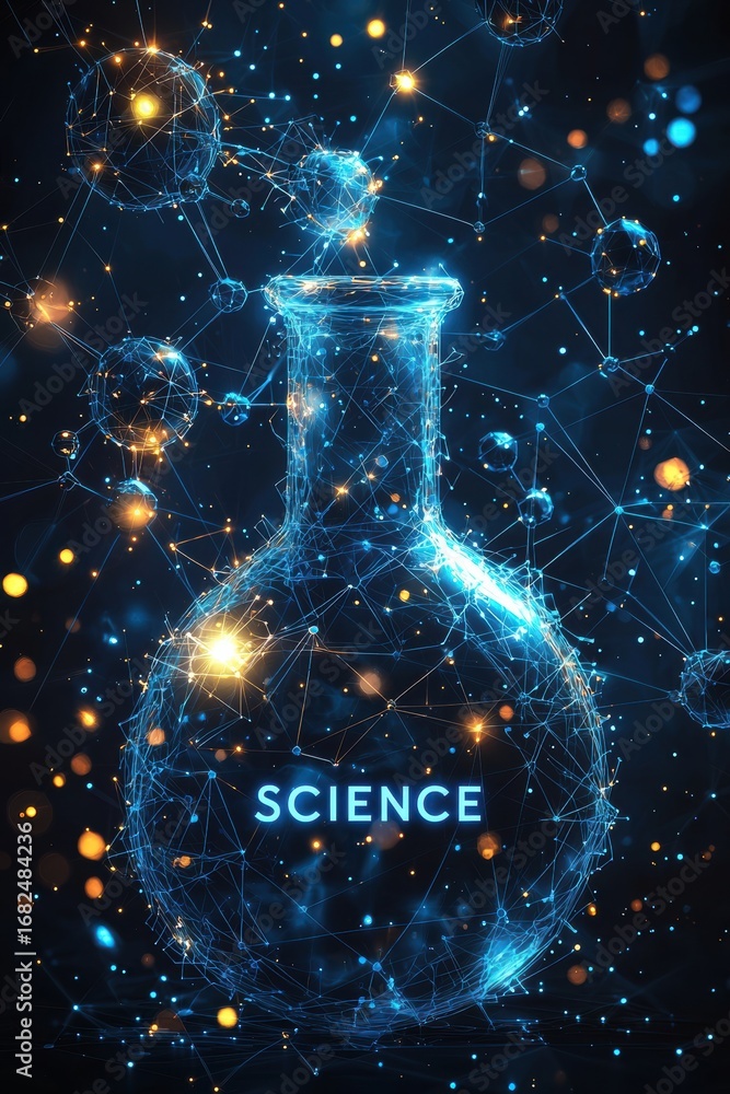 Aufkleber abstract science and technology background with a glowing network pattern overlay