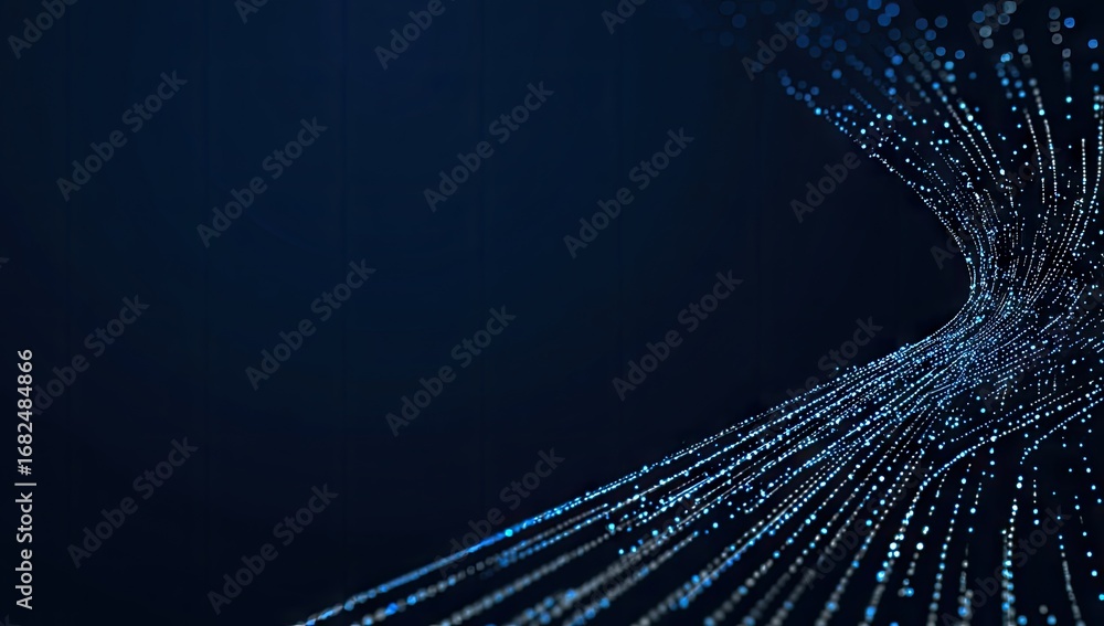 Aufkleber a dynamic design showcases flowing lines of light particles against a deep indigo background.