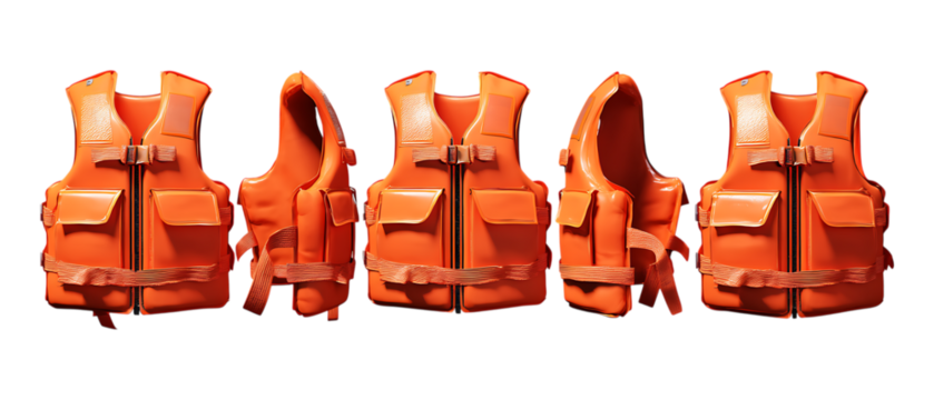 Pack Collection Orange Life Vest Safety Gear Boating Equipment Personal Flotation Device set against transparent background