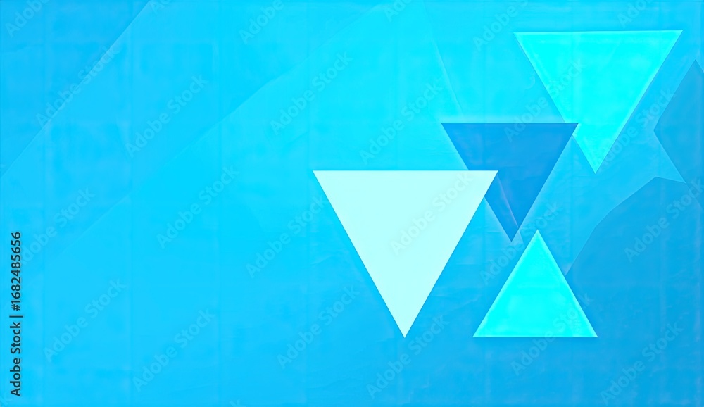Poster a vibrant design featuring overlapping triangles in shades of blue and white, creating a visually en