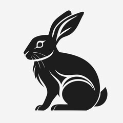 Obraz premium Rabbit Animal Vector Logo in Black and White, Minimalist and Clean Design, Ideal for Wildlife Branding, Nature Illustration, and Distinct Animal Identity 