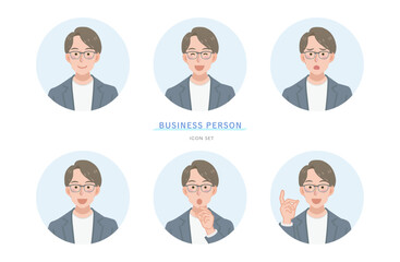 眼鏡をかけたビジネスパーソンのアイコンセット