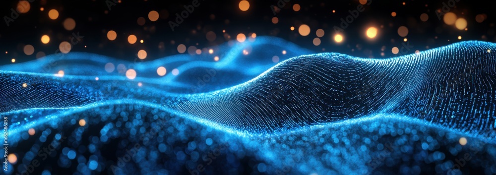 Poster abstract visualization of digital data as luminous blue wave patterns