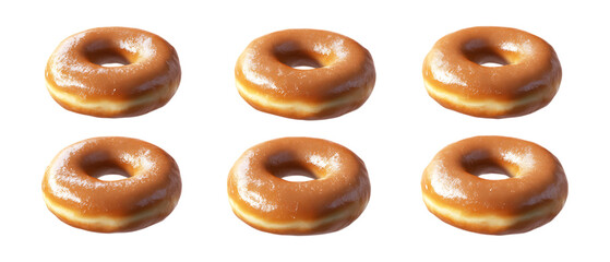 Pack Collection Six Glazed Donuts Delicious Pastry Treat set against transparent background