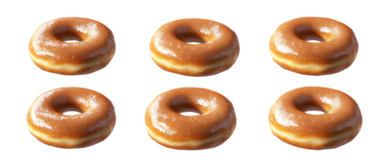 Pack Collection Six Glazed Donuts Delicious Pastry Treat set against transparent background