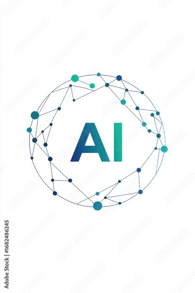 Poster abstract ai logo with a connected circular node framework illustration