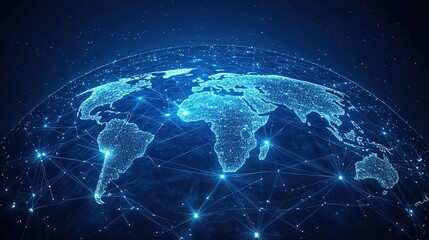 Fototapeta premium Digital World Map with Network Connections on Dark Background 