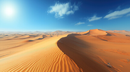 Desert Landscape HD Background Material: Golden Sand Dunes and Blue Sky with White Clouds, Ideal for Tourism Promotion, Nature-Themed Design, and Photography