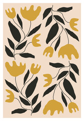 Minimalist poster with abstract art botanical composition in trendy contemporary collage style