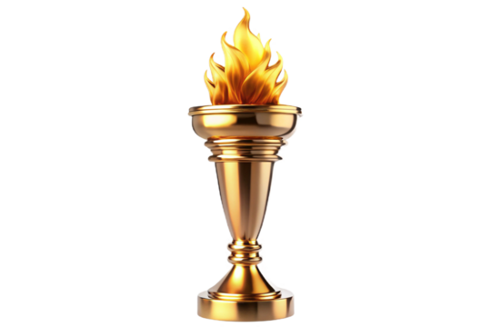 Golden torch trophy symbolizing victory achievement and excellence isolated on transparent background transparent background
