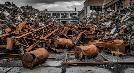 Rusty Scrap Metal Pile in Junkyard.