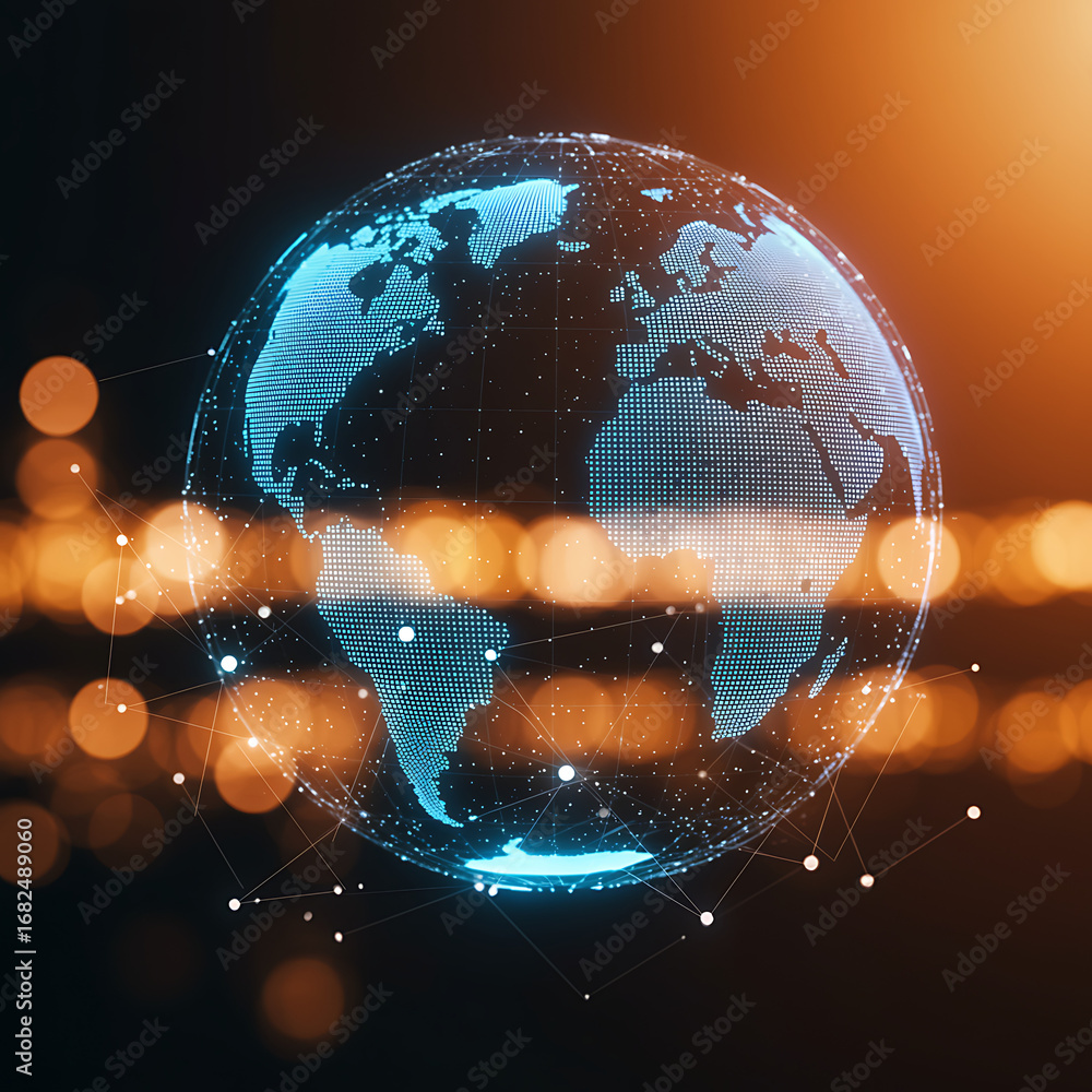 Aufkleber global network connection futuristic digital world map