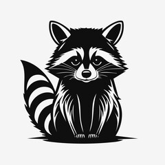Fototapeta premium Raccoon Animal Vector Logo in Black and White, Minimalist Design, Ideal for Wildlife Branding, Nature Illustration, and Distinct Animal Identity 