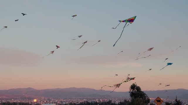 View of kite flying in the sky at the Carmen Alto viewpoint, in the city of Arequipa.