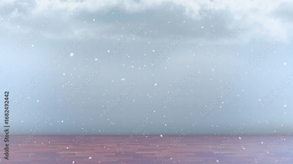 Aufkleber animation of snow falling in seamless loop over clouded sky in background