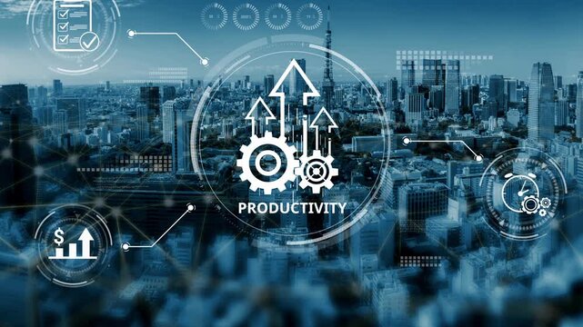 Productivity improvement in digital business, showing productivity tools, productivity tracking, productivity optimization, and workflow for business workplace efficiency. Muxer